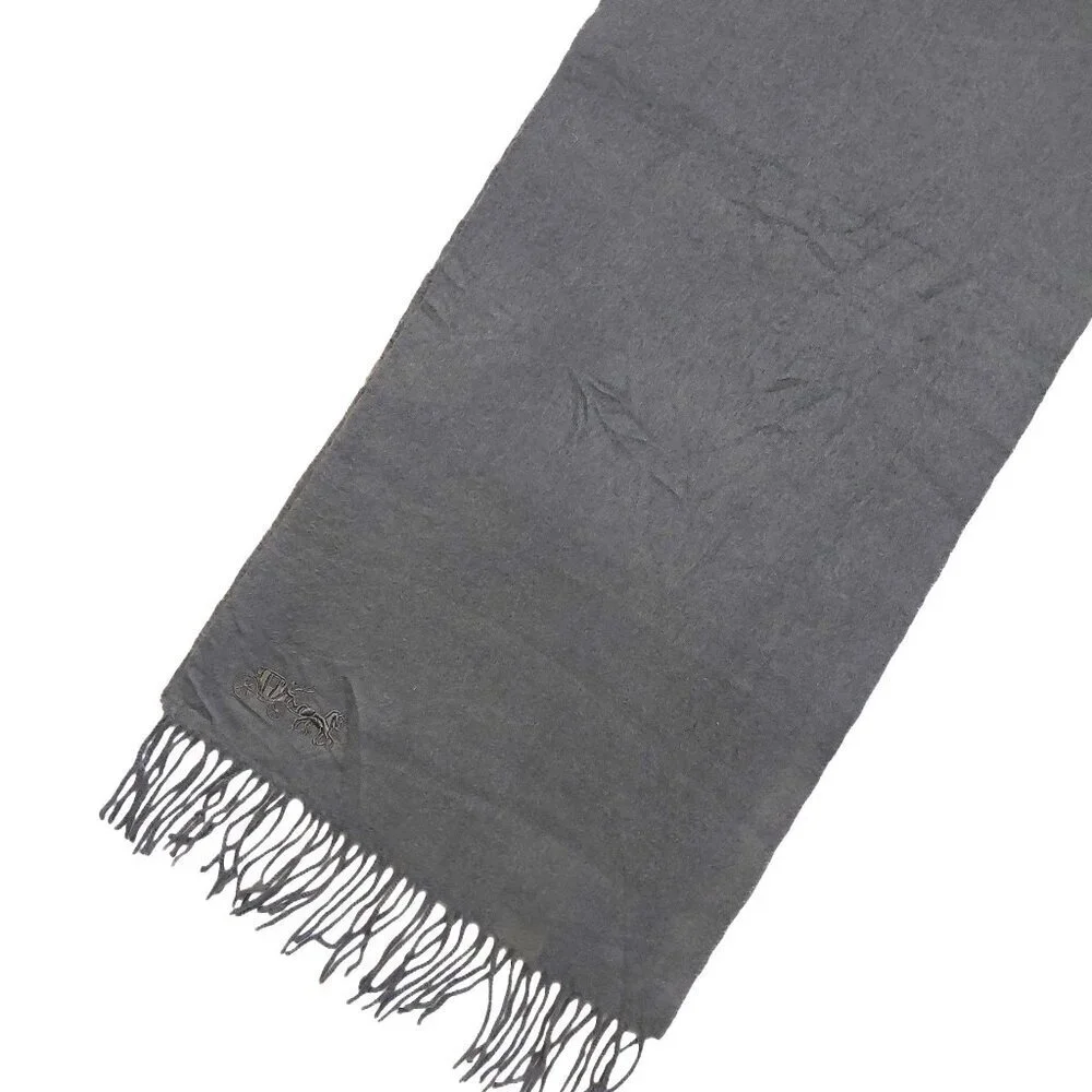 COACH Classic Vintage Solid Gray Horse & Carriage Embroidered Wool Blend Scarf